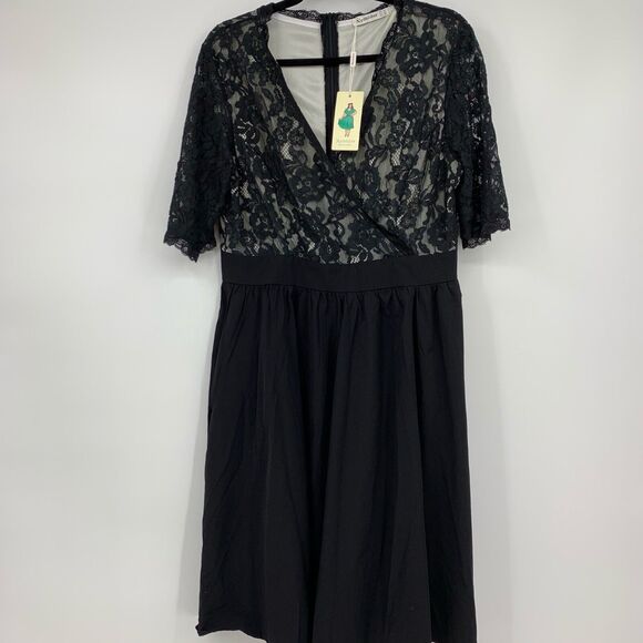 Nemidor Womens 14 Dress Faux Wrap Pin Up Holiday Party Floral Lace Classic NEW - Picture 1 of 8